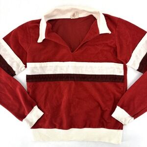 Vintage 70s Sears Kids Shirt Size M/L Striped Velour Collared Made in‎ USA Red